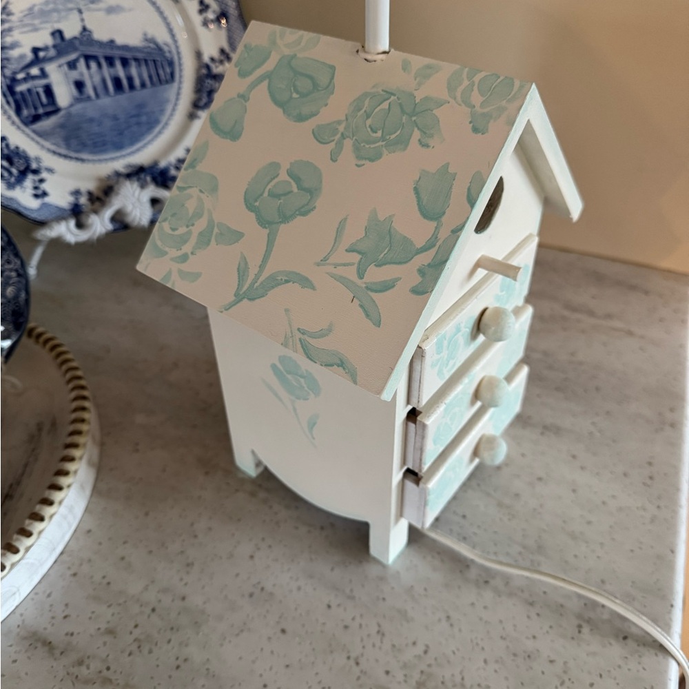 Birdhouse lamp hand painted